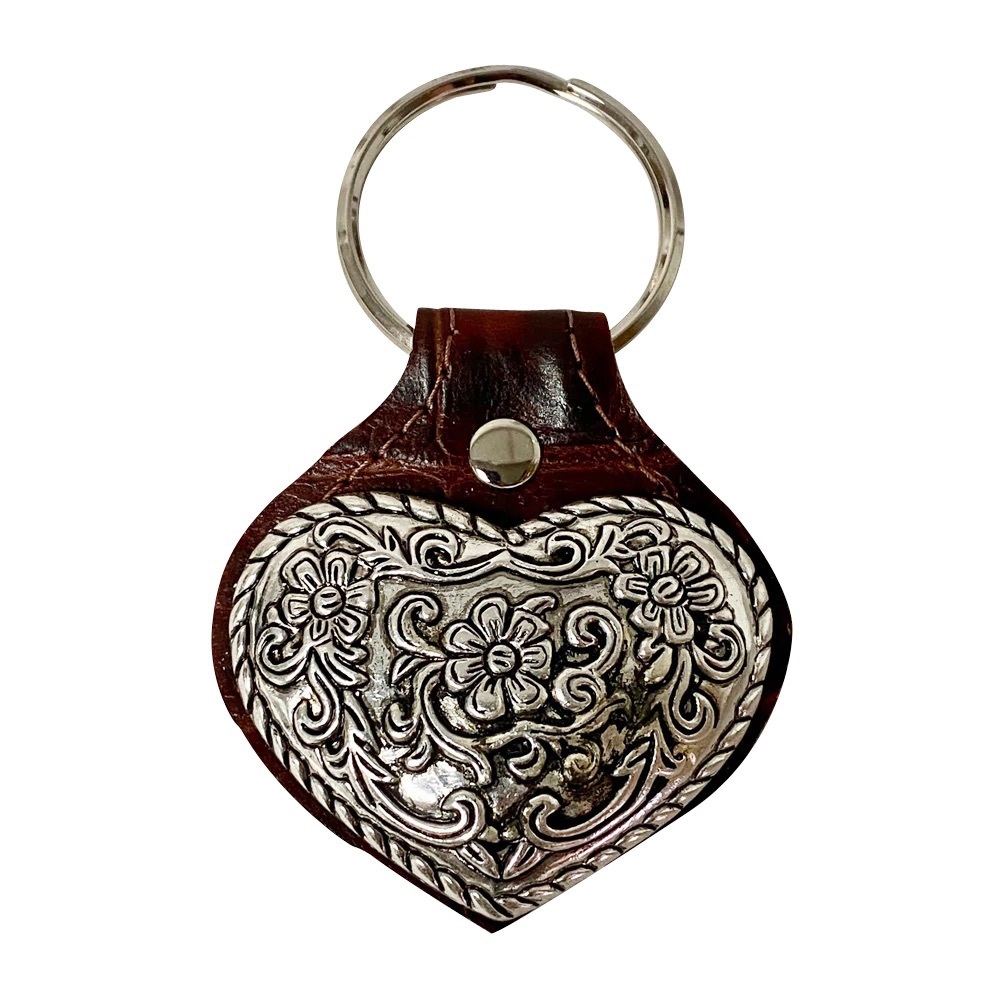 Raviani Western Heart Brown Leather Keychain